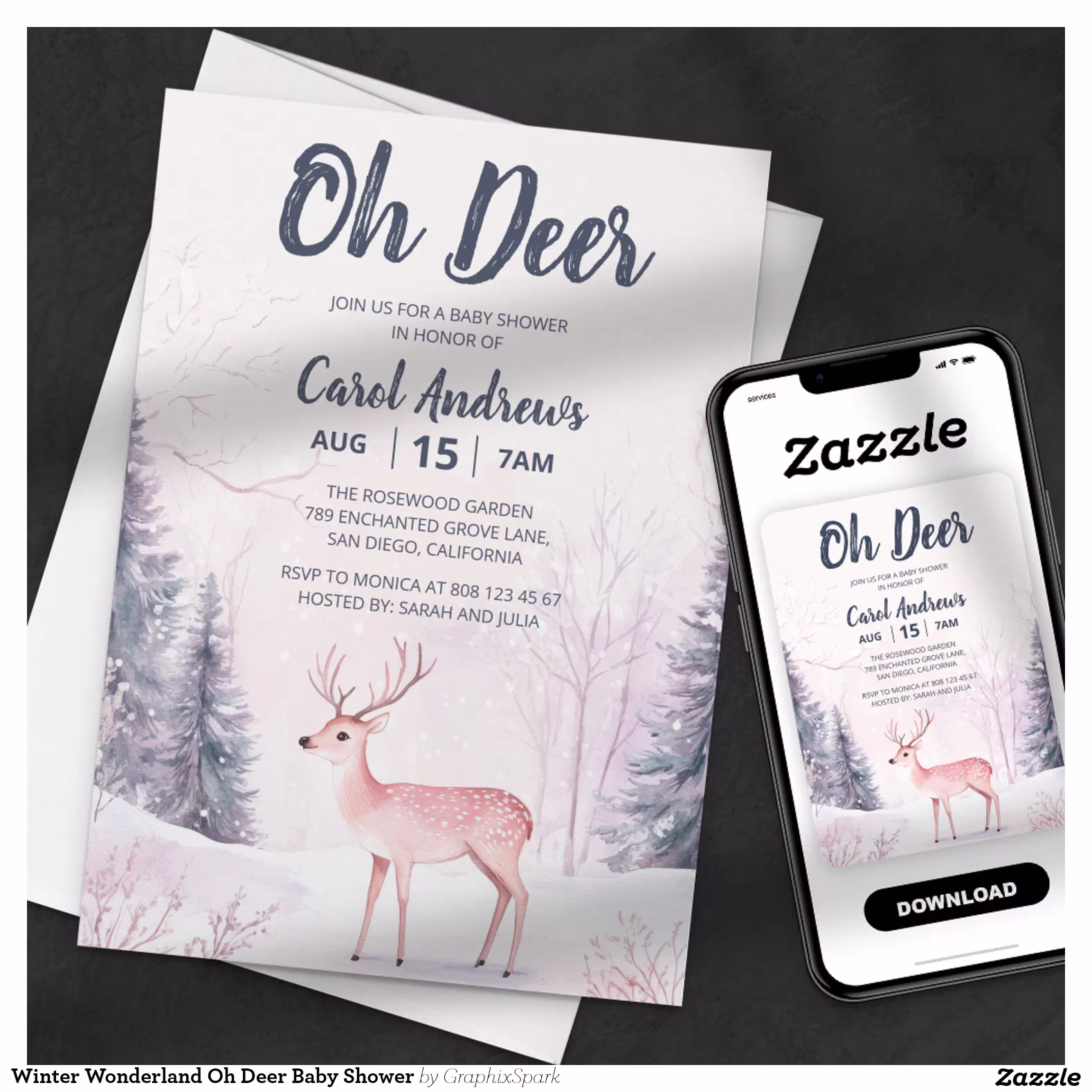 Winter Wonderland Oh Deer Baby Shower Invitation