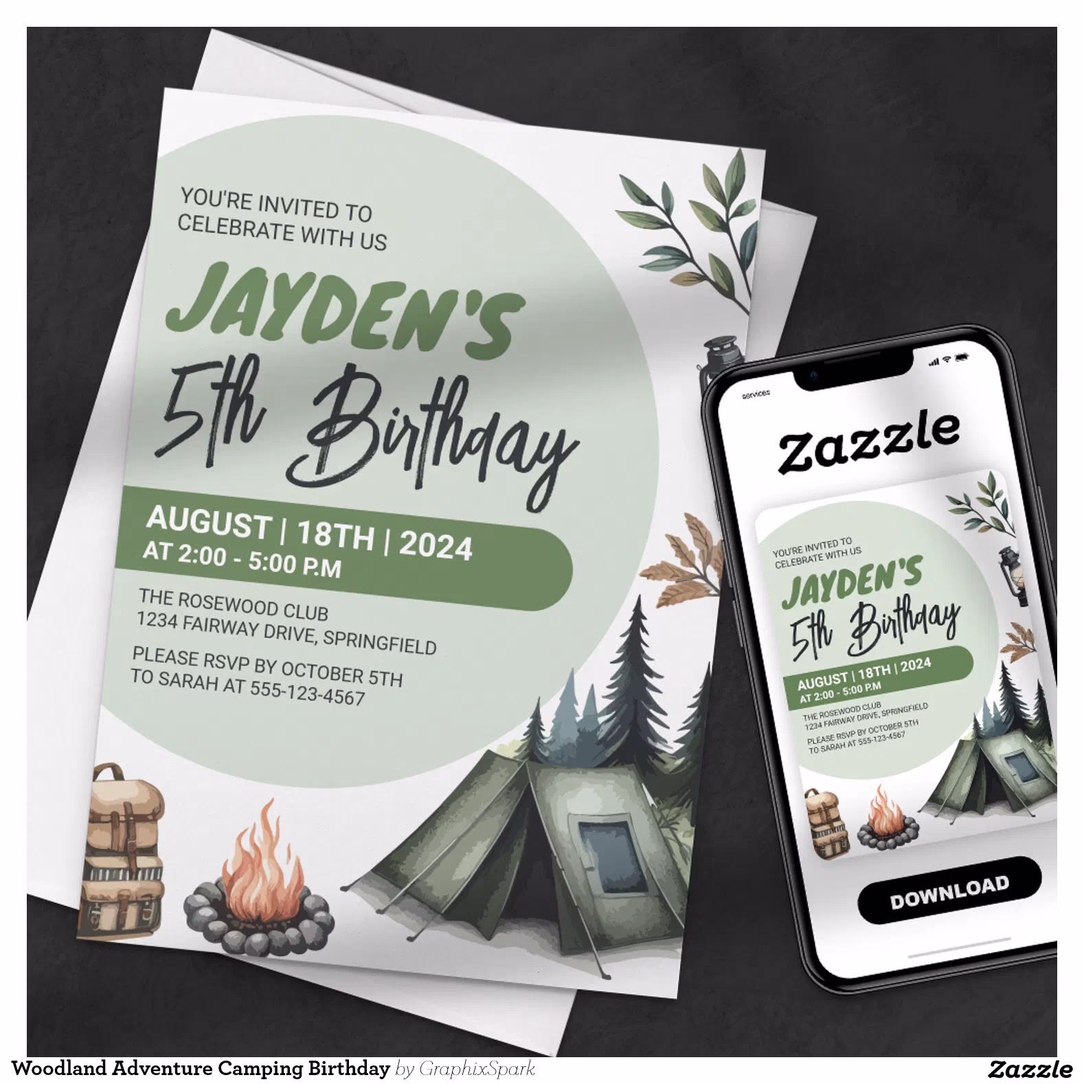 Woodland Adventure Camping Birthday Invitation