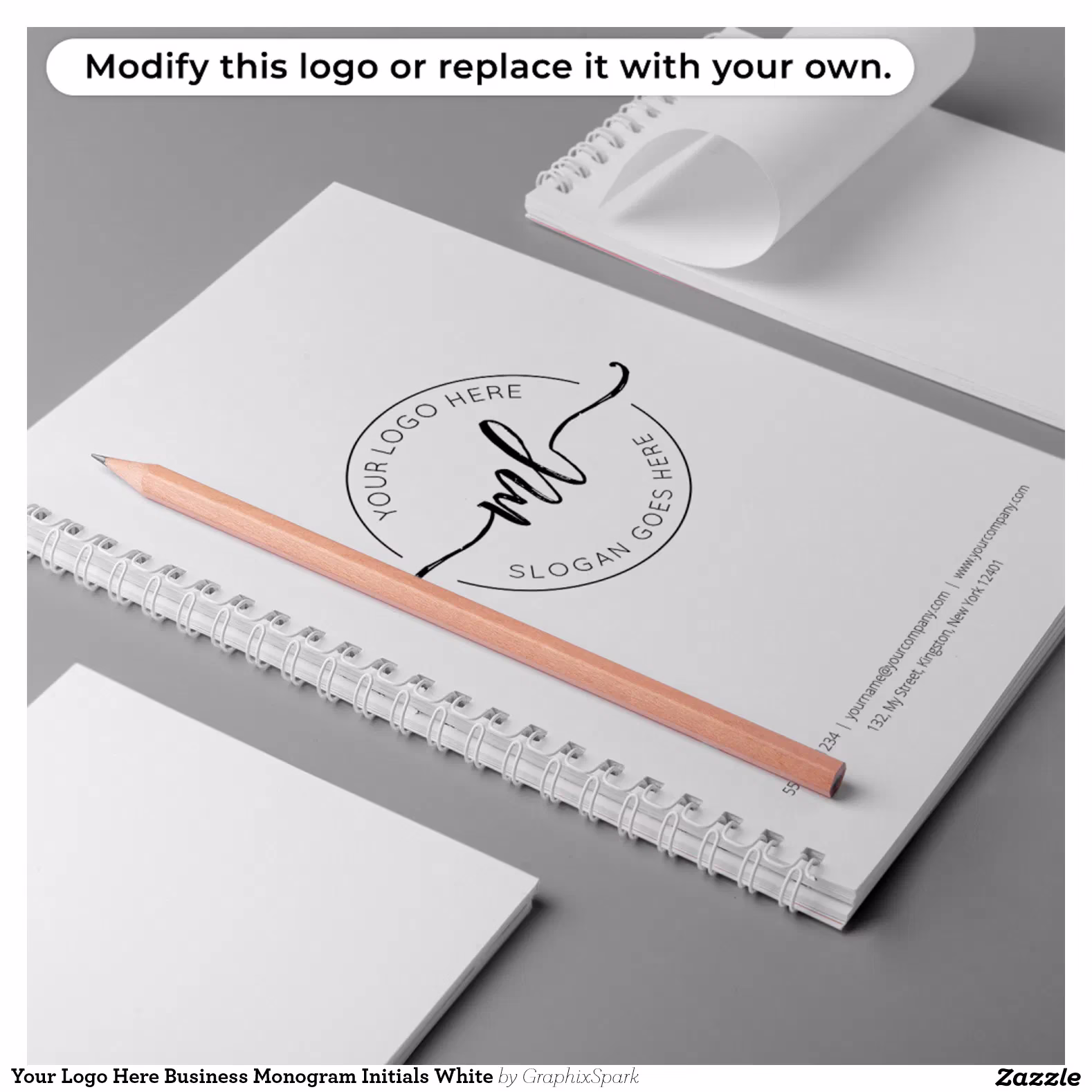 Your Logo Here Business Monogram Initials White Notebook