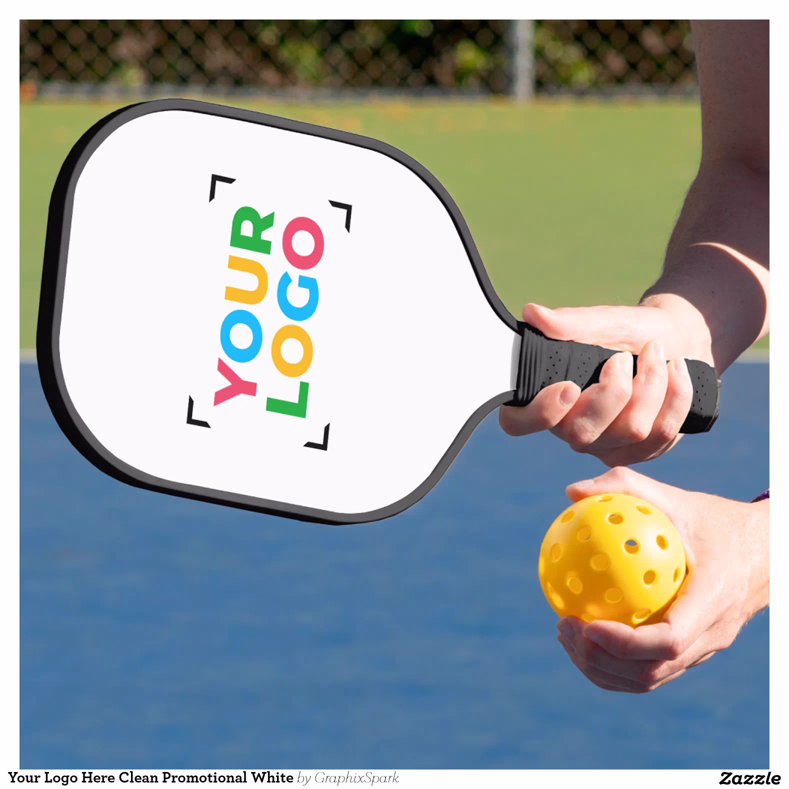 Your Logo Here Clean Promotional White Pickleball Paddle