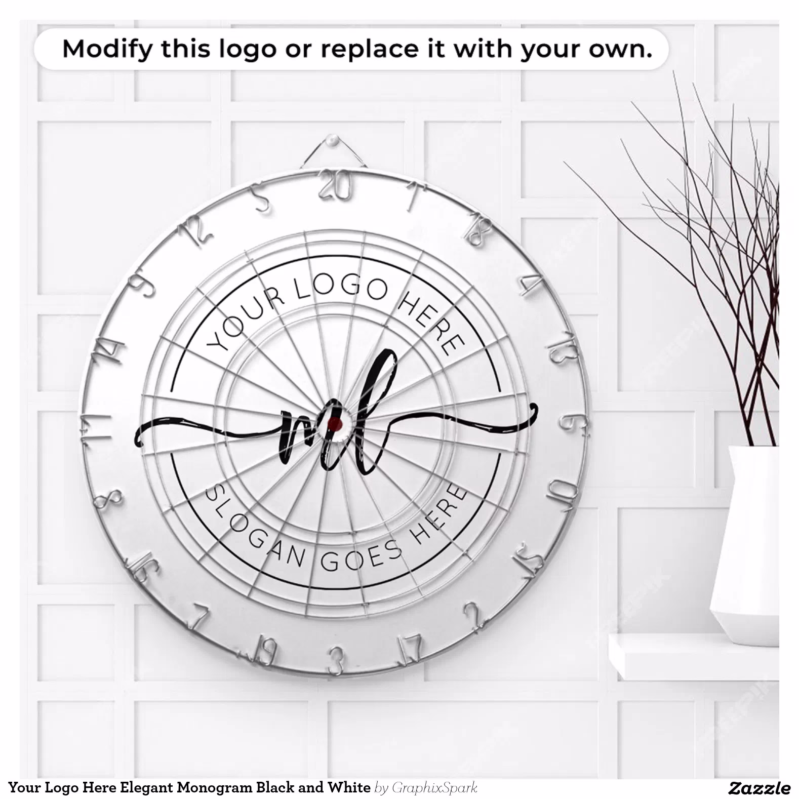 Your Logo Here Elegant Monogram Black and White Dart Board