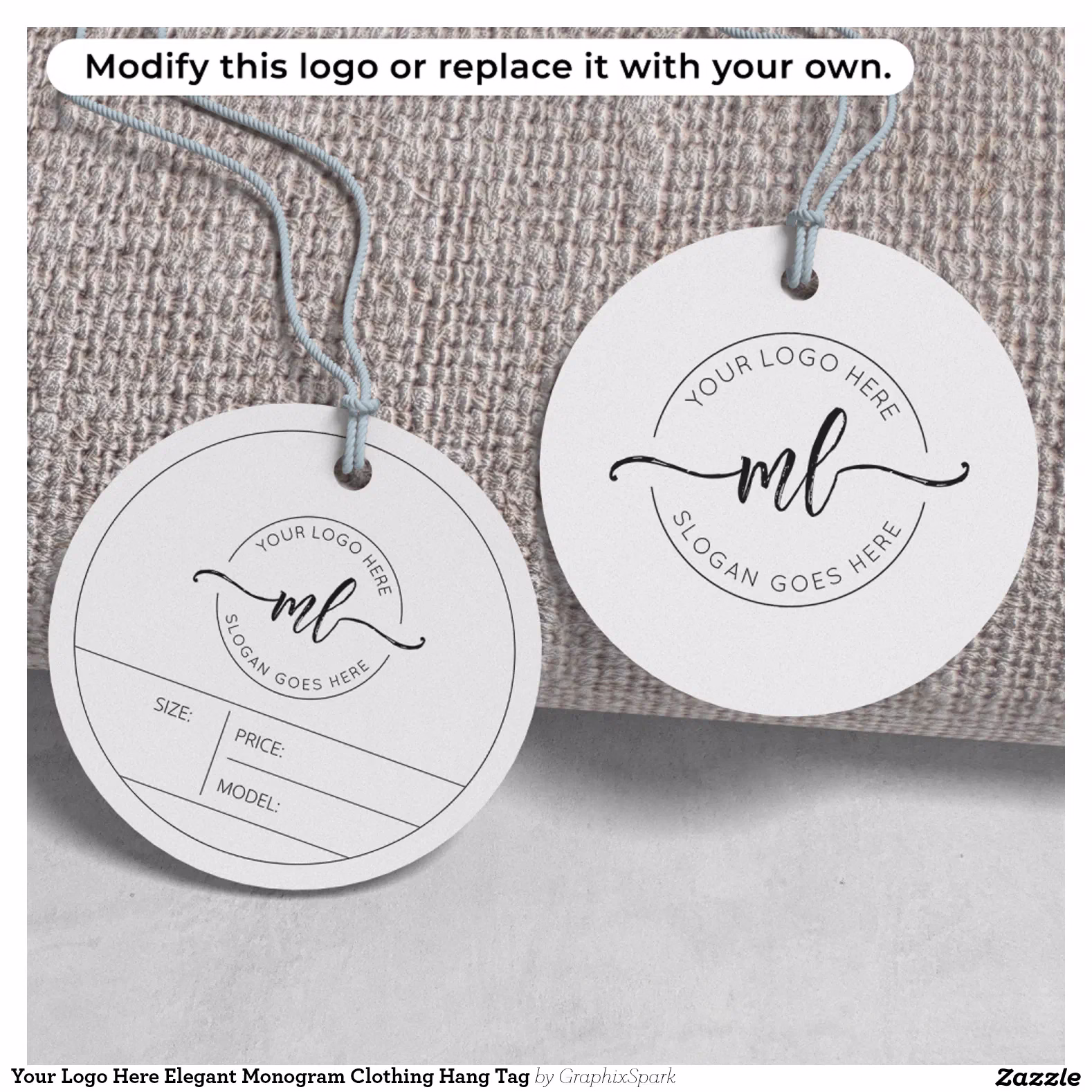 Your Logo Here Elegant Monogram Clothing Hang Tag