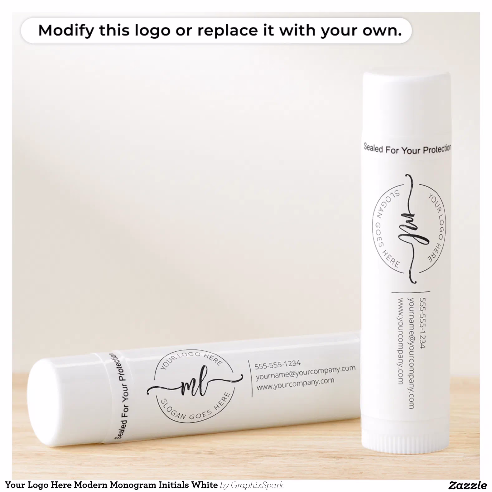 Your Logo Here Modern Monogram Initials White Lip Balm